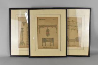 A Set of Three Framed Prints of French Furniture Designs Dated Feb 1918