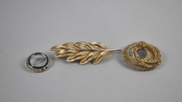 A Collection of Three Vintage Brooches, Circular Jewelled Ciner Example, Gilt Example in the Form of