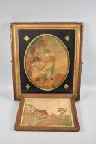 A Gilt Framed Georgian Silk Stump Work Picture Depicting Mother and Daughter with Sheaves of Corn,