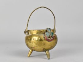 A Small Brass Souvenir Cauldron with Enamelled Shamrock and "Ireland"