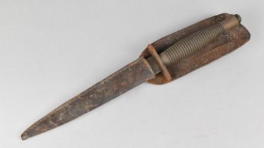 A WWII Period Fairbairn-Sykes Commando Fighting Knife with Leather Sheath, Blade Rusted