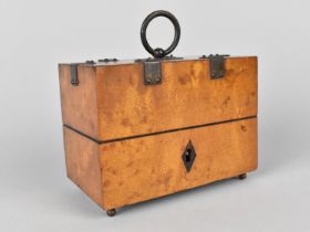 A late 19th Early 20th Century French Maple Wood Casket Containing Pair of Inkwells and Candle