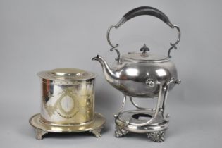 An Early 20th Century Silver Plated Spirit Kettle on Stand, No Burner, Together with an Oval Biscuit