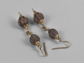 A Pair of Antique Gilt Metal Mounted Earrings Each Mounted with Two Graduated Seeds/Nuts, Total Drop