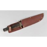 A Mid/Late 20th Century Bowie Knife by Nowill and Sons in Leather Sheath, Horn Scales, 26cms Long