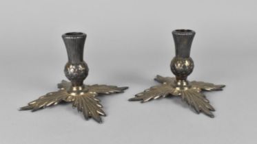 A Pair of Mid 20th Century Silver Plated Novelty Candlesticks in the Form of Scottish Thistles, 9cms