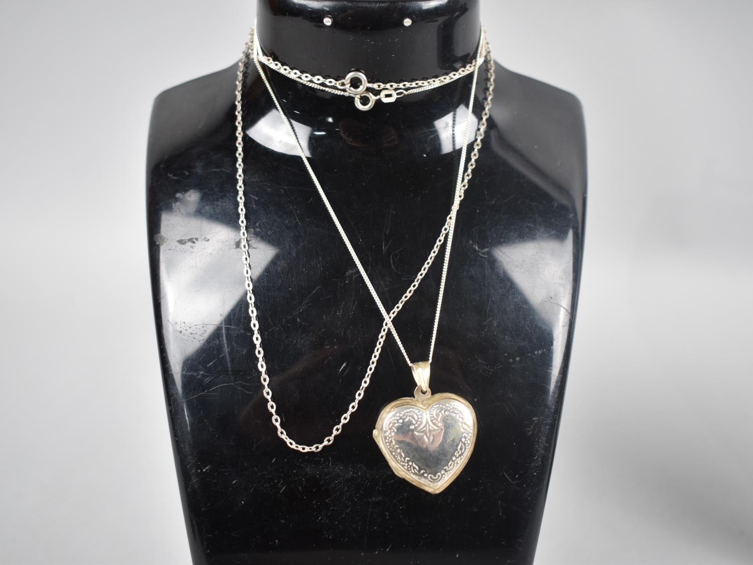 Three Silver Pendants on Chains to Include Heart Shaped Locket and Two St Michael Examples - Image 3 of 4