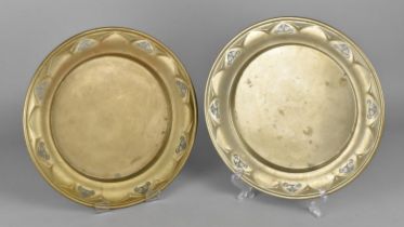 A Pair of Formerly Silver Plated Plates with Pierced Borders, 25cms Diameter