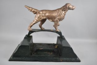 A Large Enamelled Cast Iron Boot Scraper Decorated with Setter Gun Dog, 46cms Wide