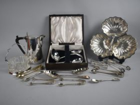 A Collection of Silver Plate to include Cased Set of Six Spoons and Ladle, Trefoil Dish, Sugar Bows,