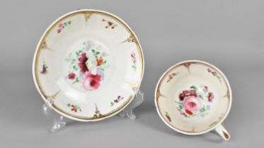 A Late 19/Early 20th Century Hand Painted Cabinet Cup and Saucer with Rose Floral Spray and Gilt