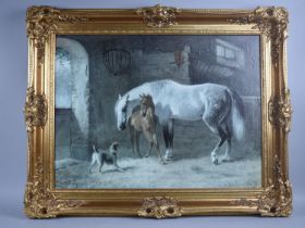 A Gilt Framed E. Volkers Print on Canvas, "Anxious Foal", 60x44cm