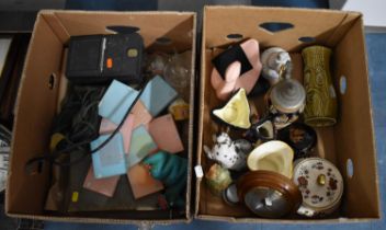 Two Boxes of Various Sundries to Include Ceramics, Ornaments, Character Jugs, Barometer etc