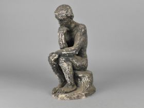 A Cast Plaster Stone Effect Study, The Thinker, 30cms High