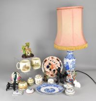 A Collection of Various Ceramics to Comprise Blue and White Vase Shaped Table Lamp, ceramic Eggs,