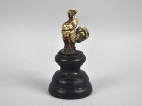 A Vintage French Brass Car Mascot in the Form of a Cockerel, Set on Turned Wooden Socle, Overall