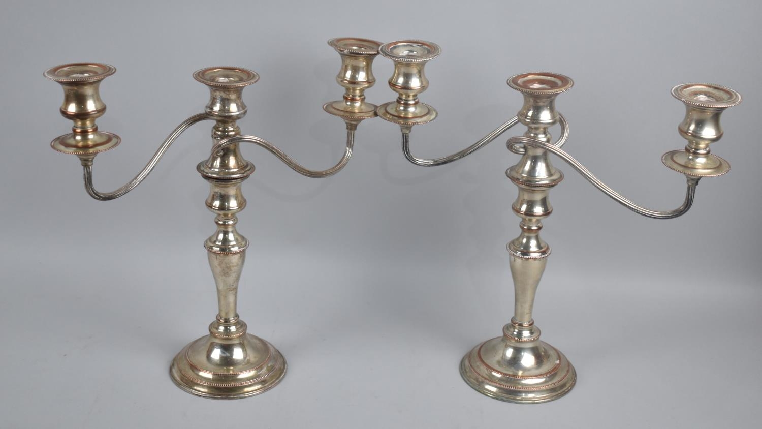 A Pair of Mid 20th Century Sheffield Plated Three Branch Candelabra, 30cms High - Image 2 of 2