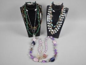 A Collection of Various Vintage Costume Jewellery to Include Opaline Style Glass Beads, Malachite