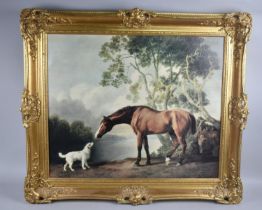 A Gilt Framed Canvas Print After Stubbs, "Bay Horse and White Dog", 59x49cm