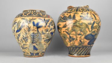 A Near Pair of Interesting Qajar Dynasty Type Vases, Decorated with Hunting Scenes Detailing Figures