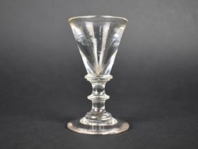 A 19th Century Toasting Glass with Tapering Illusion Bowl to Knopped Collar on Knopped Stem and