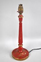 A Vintage Lacquered Table Lamp Base with Gilt Decoration, Reeded Tapering Corinthian Column