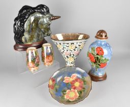 A Collection of Lustre Glazed Ceramics to Comprise Large Unicorn Head, Pair of Old Court Vases,