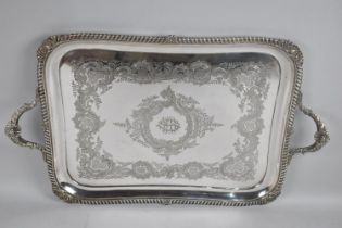 A Nice Quality Engraved Silver Plated Two Handled Tray Monogrammed WBS, By Waler & Hall, 57cms Wide