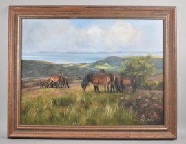 A Framed Oil on Canvas Depicting Dartmoor Ponies in Landscape, 60x45cms