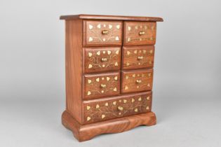 A Modern Brass Inlaid Collectors/Spice Chest of Six Small and One Long Drawers, 23cms Wide and 29cms