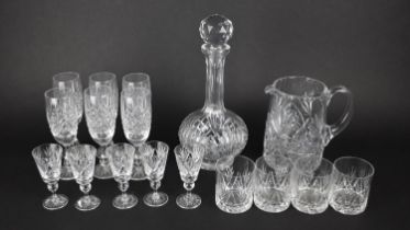 A Collection of Cut Glass to Comprise Set of Six Champagne Glasses, Sherry Glasses, Tumblers,