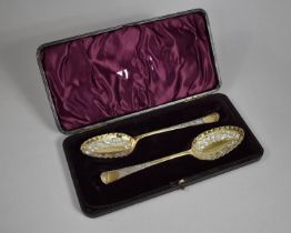 A Cased Pair of Silver Berry Spoons by Thomas Levesley T.L. for Levesley Bros, Sheffield 1896