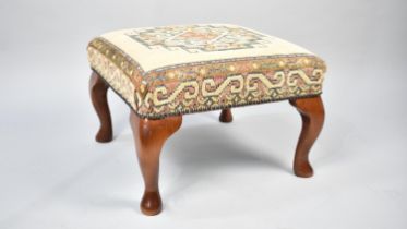 A Modern tapestry Upholstered Square Stool, 47cms Square with Cabriole Legs