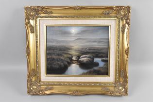 A Late 20th Century Gilt Framed Oil on Canvas, Moorland Landscape by Moonlight, Signed Bob Tucker,