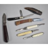 A Collection of Seven Various Pen Knives to include Georgian Shepherds Knife with Goat Horn