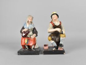 Pair of Pottery Figures, Shoe Shiner and a Lady Pouring Drink, 17cm high