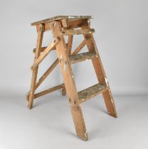 A Small Vintage Wooden Three Step Step Ladder (wormed)