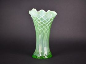 A Late Victorian Vaseline Glass Vase with Wavy Rim, 23cm high