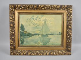 An Ornate Gilt Framed Print, Sail Boat