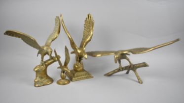 A Collection of Four Brass Studies of Eagles with Wings Outstretched, Tallest 27cms High