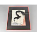 A Framed Japanese Ink and Watercolour Depicting Mother Nursing Child, Subject 17x21.5cms