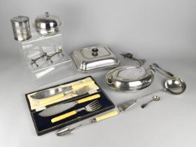 A Collection of Silver Plate to Comprise Bakelite Handled Fish Serves, Entree Dishes, Muffin Dish,