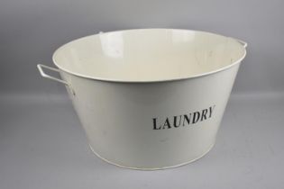 A Large Modern White Enamelled Two Handled Metal Laundry Container, 52cms Diameter