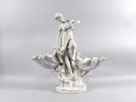 A Large Parian Figure of Seated Maiden with Two Shells Either Side in the Style of Royal Dux,