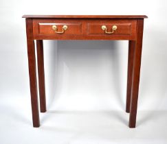 A Modern Narrow Mahogany Hall/Side Table with Two Drawers, 76cms Wide