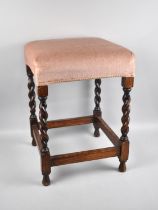 A Mid 20th Century Oak Framed Barley Twist Upholstered Stool, 33.5cms Square