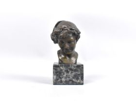 A Bronze Italian Bust of a Young Man Set on Faux Marble Base, 13cms High