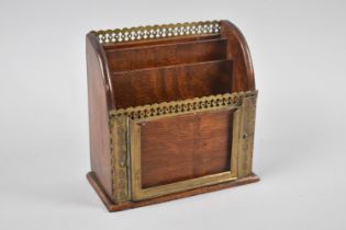 A Pretty Edwardian Brass Mounted Three Section Small Letter Rack in Oak, 14cms Wide and 14cms High