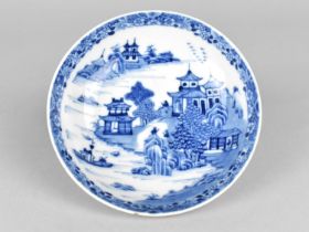 A Chinese Porcelain Qing Dynasty Blue and White River Village Pattern Dish, 19th Century, 12cm