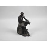 A Weighted Bronze Figure of a Seated Classical Warrior with Cherub at Feet, Possible a French